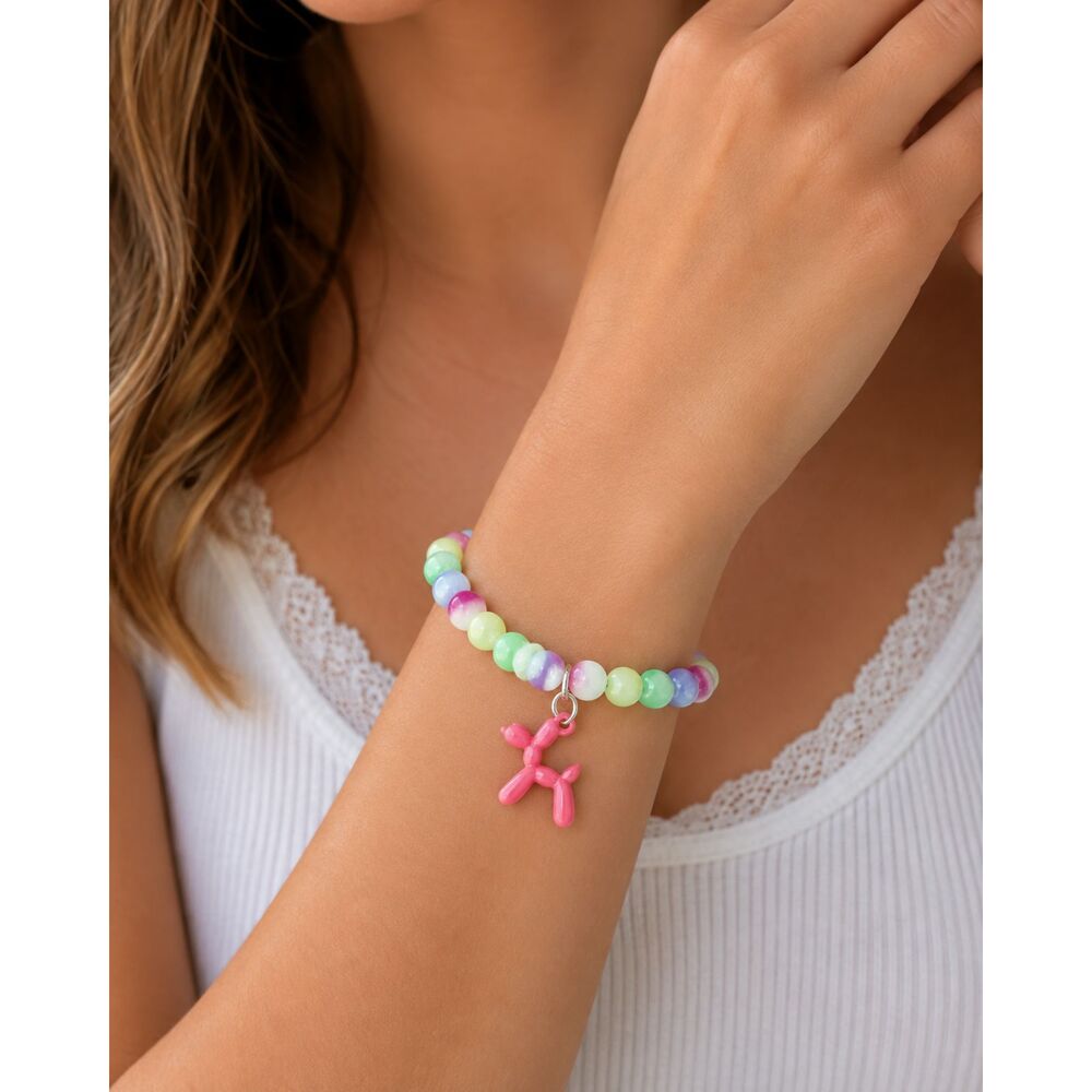OOAK Handmade Pastel Beaded Bracelet Pink Balloon Dog Charm Kawaii Y2K